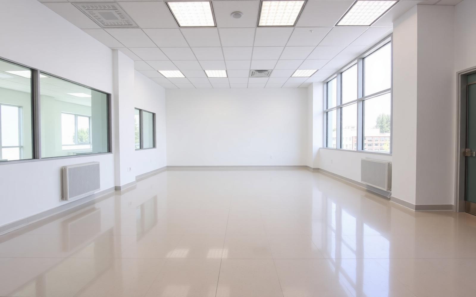 The same commercial suite after Probello's post-construction final clean, dust-free and ready for occupancy