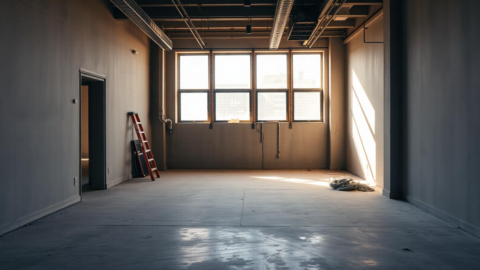 Post-construction cleaning crew detailing a newly finished commercial interior
